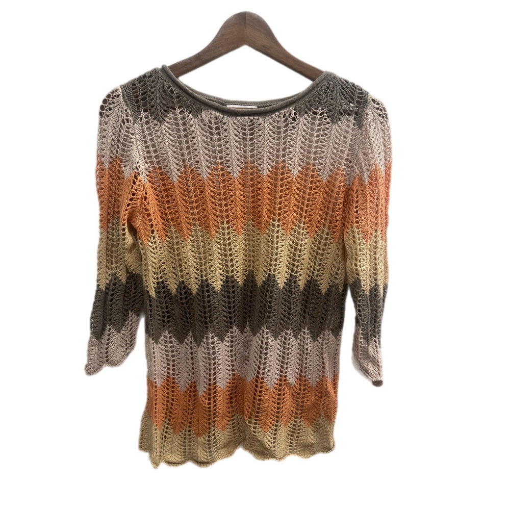 St John's Bay Sweater Women Medium Multi Color Excellent Chevron Open Knit Top